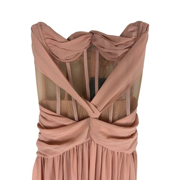 NBD Aaron Mesh Corset Gown Strapless Party Formal Statement Gala Prom Blush XS - Picture 6 of 12